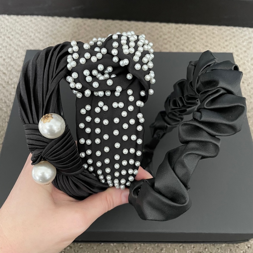 Pack of 3 Black Pearl Headbands